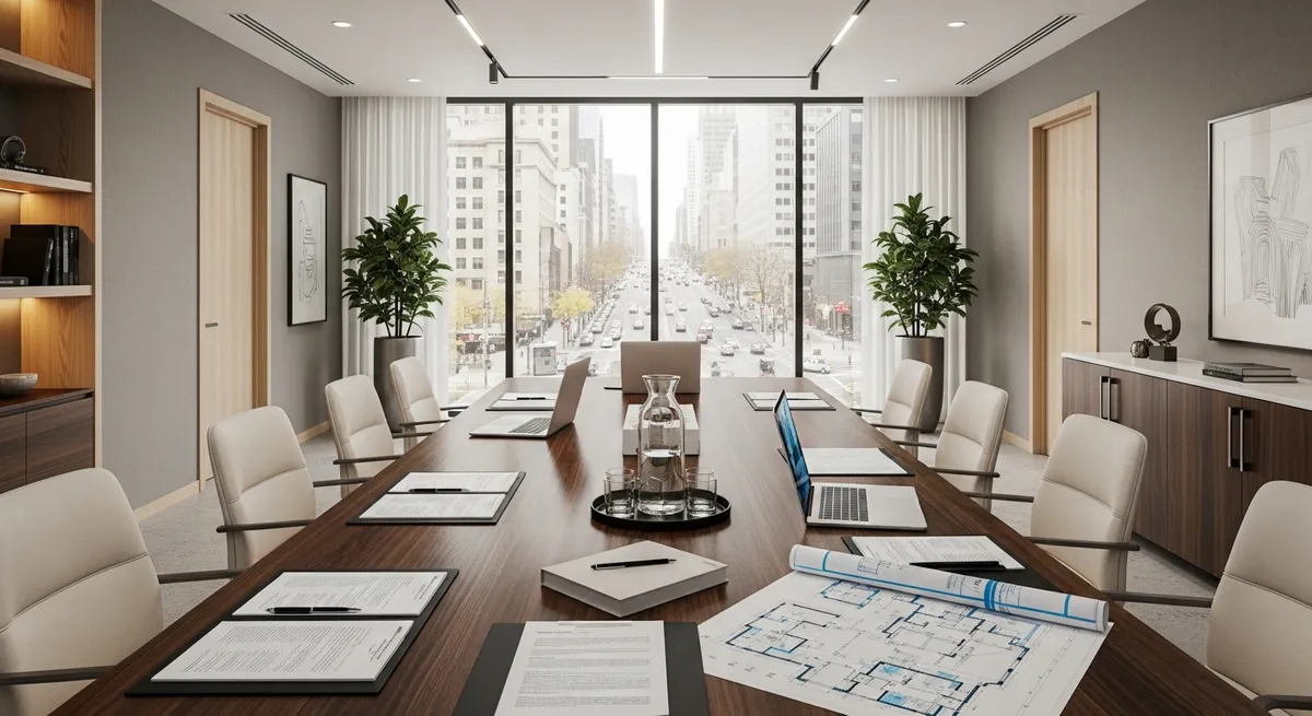 Modern commercial real estate office with property documents