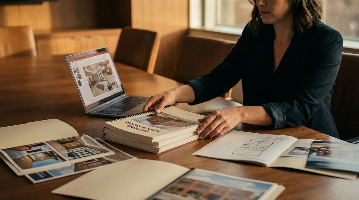 Broker preparing confidential offering memorandums for property sale