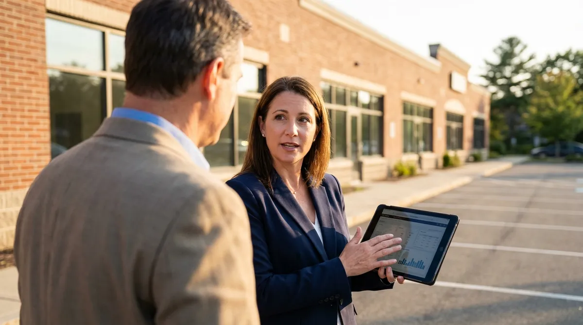 Real estate broker reviewing property valuation with owner