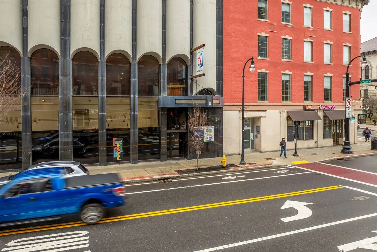 Street entrance at 415 Main Street, Worcester, a Lornell Real Estate listing
